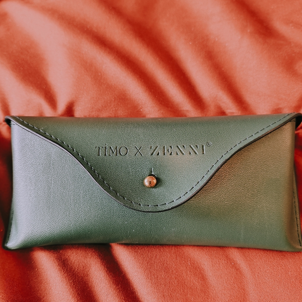 Timo X Zenni Protective Eyeglasses Sunglasses Travel Case Green Leather
